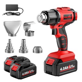 FULLYEA Cordless Heat Gun with 2 x 4.0Ah Batteries, 5 Nozzles Hot Air Gun Kit Portable, Max 1022°F (550°C) Fast Heating, 2-Temperature Setting, Heat Gun for Shrink Tubing, PVC Wrap, Crafts