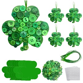 AUEKIV 12 Sets St. Patrick's Day Shamrock Craft Kit Irish Lucky Shamrock Cardstock Ribbon Buttons Four-Leaf Clover Hanging Ornament for St. Patrick's Day Party Favor Home Activities DIY Art Crafts