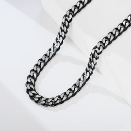 YAMI 10mm/12mm Miami Curb Cuban Link Chain for Men Women, Solid 316L Stainless Steel Two Tone Blue/18K Gold/Black Plated Mens Necklace Chain Length 18"/20"/22"/24"/26"