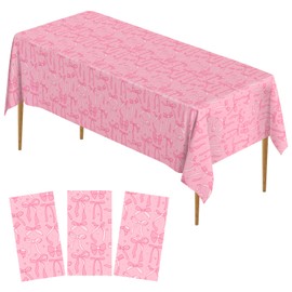 Lcoor 3Pcs Coquette Tablecloths, Pink Bow Tablecloth Coquette Birthday Decorations Table Cover 51 x 108 Inch