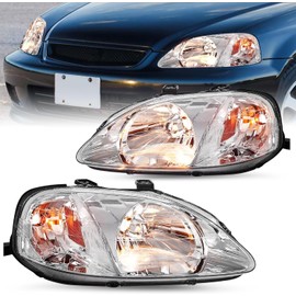 JSBOYAT OE Style Headlight Assembly Pair for 1999 2000 Honda Civic [Halogen Type] Headlamp Replacement (Driver and Passenger Side)