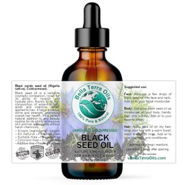 Bella Terra Oils Black Seed Oil – 4 oz, Antioxidant-Rich, Enhances Skin Glow & Hair Luster