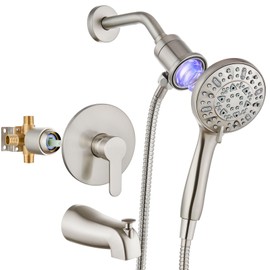 brassqueen Tub Shower Faucet Set with Magnetic 5-Function Handheld bathtub shower faucet set with Rough-in Valve Trim Kit Brushed Nickel