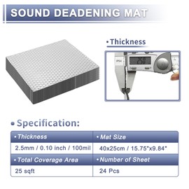 X AUTOHAUX 24 Pcs 100mil 2.5mm 25sqft Sound Deadening Mat Butyl Rubber Heat Shield Material Damping for Hood Boat Engine Cover 15.75"x9.84" Silver Tone Rhombus