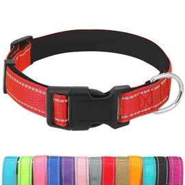 Dog Collars Adjustable for Medium Dogs,Heavy Duty Waterproof Dog Collar with Quick Release Buckle,Girl Boy Female Male Reflective Nylon Dog Collar with Soft Neoprene Padded,M,Red