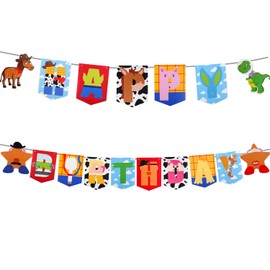 Toys Happy Birthday Banner, Paper Toy Birthday Banner Colorful Cartoon Story Party Banner Story Party Decorations for Baby Shower Birthday Party Decor