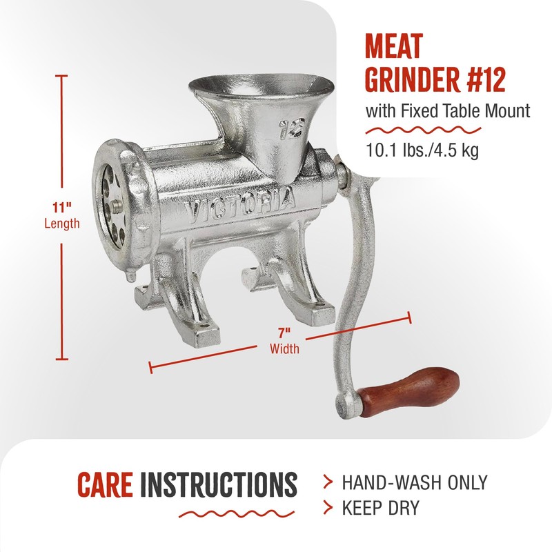 Victoria Cast Iron Meat Grinder with a Table Fixed Mount,