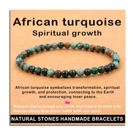 AD Beads Handmade Gemstone Stretch Elastic Bracelet Crystal Healing Reiki Nature's Beauty and Spiritual Essence Unisex (4mm, African Turquoise (Spiritual growth))