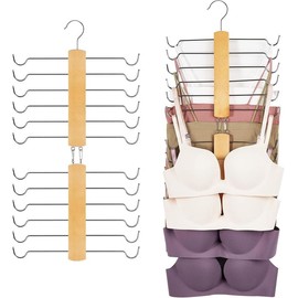 Tank Top Hanger for Closet -  Bra Hangers Space Saving,360? Rotating Wood Bra Holder Organizer,Non-Slip Foldable Metal Hooks Closet Storage Organizer for Cami, Sports Bras, Scarf, Tie and Belt - Color: 1