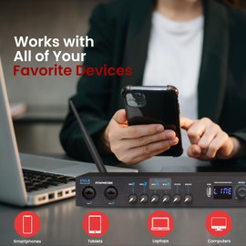 Pyle UHF Wireless Microphone System - Portable Digital Audio Sound Mixer Receiver w/Bluetooth, 2 Handheld Mic, Receiver Base, Addressable Frequency, Great for Home Karaoke & Professional Use, Black