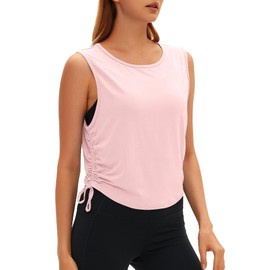 windysun Women's Workout Tank Top Ruched Design Hollow Out Back Breathable Yoga Shirt for Gym WS5003 Light Pink M