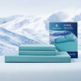 Dream Valley® King Size Cooling Fitted Sheet with 2 Pillowcases, Q-Max > 0.4 Aerocool™ 3 PCS with No Flat Sheet, Cooling for Night Sweats, Hot Sleepers, Dream Blue