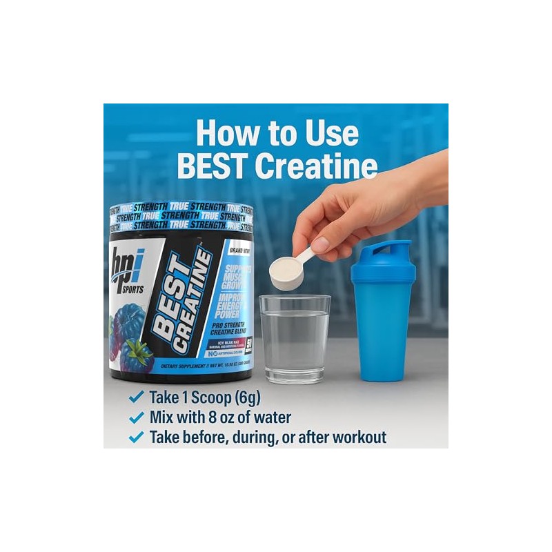 BPI Sports Best Creatine Powder, Icy Blue Raz, 10.58 Ounce