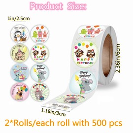 1000PCS Birthday Stickers for Kids, 2 Rolls 1 Inch Happy Birthday Stickers Colorful Kid Birthday Stickers Decoration in 14 Designs, Stickers for Birthday Theme Party Decoration