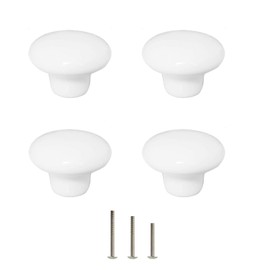 OctinPris 4X White Door Knob Cabinet Retro Round Ceramic Drawer Cupboard Kitchen Dresser Pull Handle Knobs 32mm/1.25" with 3-Sized Screws