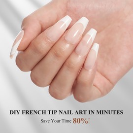 GLAMERMAID French Tip Press On Nails, 150pcs Medium Coffin False Nail Tips, Pre-Designed Fake Nails for DIY, Long-Lasting Gel Nail Extensions, 15 Sizes for a Great Fit, Ideal for Home Manicures, Nude