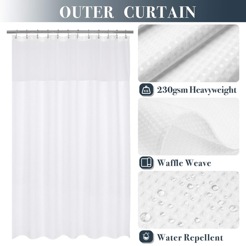 N&Y HOME Waffle Weave Shower Curtain with Snap-in Fabric Liner