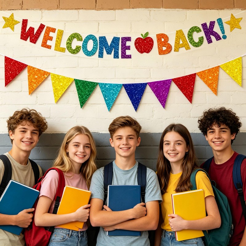 Glitter Welcome Back Banner Glitter Pennant Banner for Welcome Back