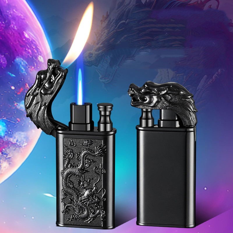 Torch Lighter, Relief Dragon Design Magic Dual Flame Lighter with