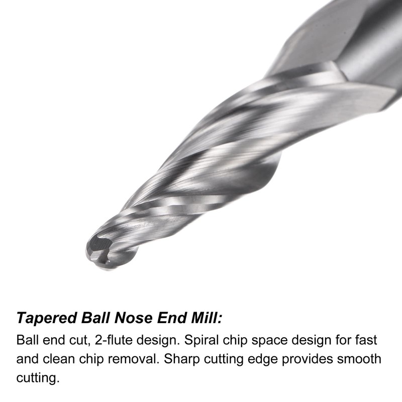 sourcing map Tapered Ball Nose End Mill, Uncoated Solid Carbide