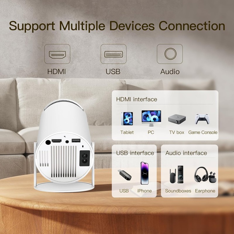 [Built-in Apps] Mini Projector with WIFI 6 and Bluetooth, 4K