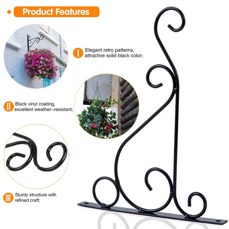 KABB Pack of 2 Black Iron Outdoor Hanging Brackets Wall