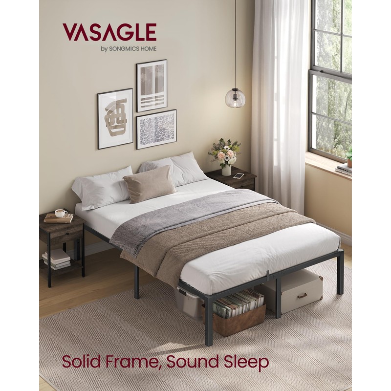VASAGLE Superfast Assembly, Metal Queen Bed Frame, Heavy-Duty Platform Bed
