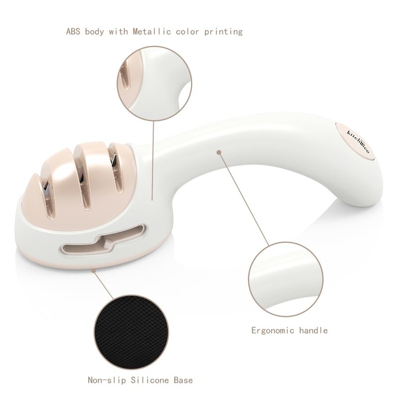 Knife Sharpener for Kitchen, Pink Handheld Sharpener for Repairing and