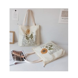 Jiamusi Floral Canvas Tote Bag Botanical Shopping Bag Aesthetic Flower Tote Bag Canvas Grocery Bag for Women Girl Trendy School Tote