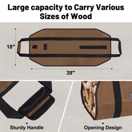 FEED GARDEN Firewood Carrier Bag Heavy Duty Waxed Canvas Log Carrier for Firewood Large Log Tote Fire Wood Carrying Bag with Handles for Easy Transport Carrying and Wood Stove Accessories
