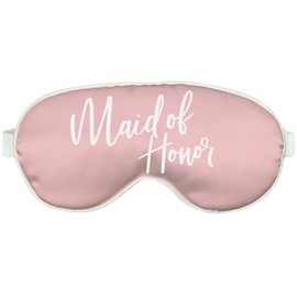 Maid of Honor Bachelorette Favor Supplies - Glam White Glitter Maid of Honor Sleep Mask - Bachelorette Party Sleep Mask - Rose Gold Blush w/White Piping Mask