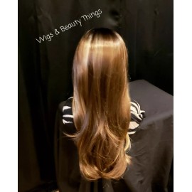 Unbranded Brown Blonde Ombre Wig HD Front Lace Human Hair Blend Highlights  Wavy Curly