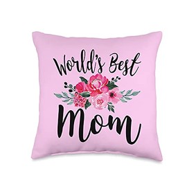 Best Mama On Earth Designz World's Best Mom Cute Floral Mother's Day Appreciation Throw Pillow, 16x16, Multicolor