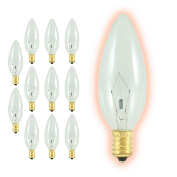 GoodBulb 6O-Watt Incandescent Torpedo Candelabra Light Bulbs | B10 Clear Finish E12 Base 2700K Warm White Light | Dimmable | 580 Lumens | Decorative Chandelier Bulbs | Pack of 12 Shatter Shield