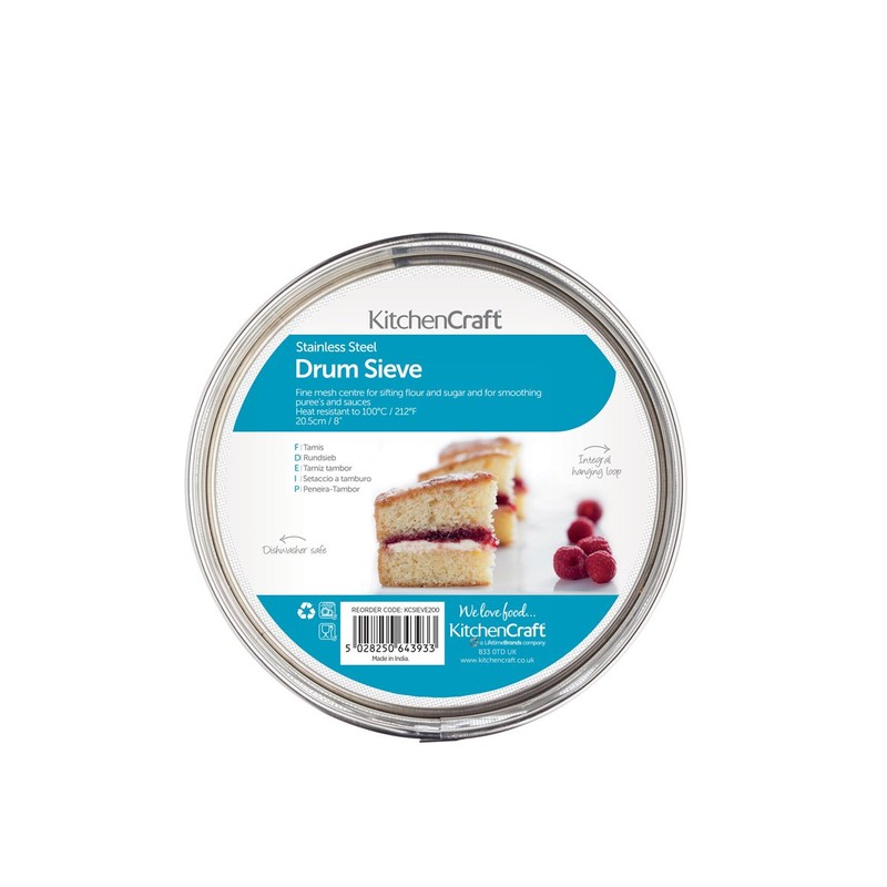 KitchenCraft Fine Mesh Tamis / Drum Sieve, Silver, 20.5 cm