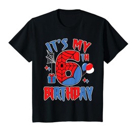 Kids 6th Birthday Spider Web Theme Party six 6 Year Bday Boy T-Shirt