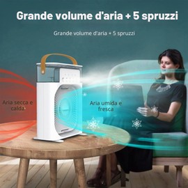 Aria condizionata portatile, 4 in 1, mini ventilatore di raffreddamento con nebulizzazione d'acqua, 3 velocità di raffreddamento ad aria evaporativa, ventilatore da tavolo per casa e ufficio (bianco)