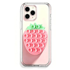 Silicone Phone Grip with Strong Suction, Strawberry Design, Pink Green