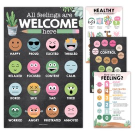 Hadley Designs 4 Cactus Feelings Chart For Kids Learning Posters For Walls - Feelings Poster For Kids Educational and Classroom Decorations, Periodic Table Of Emotions Poster For School Counselors