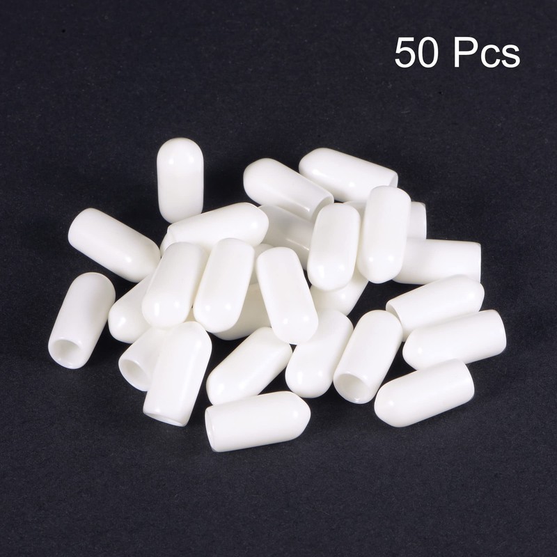 sourcing map 50pcs Round Rubber End Caps 5mm White Vinyl