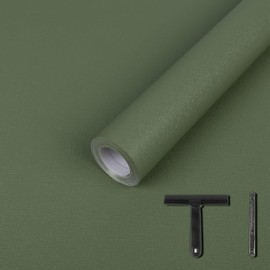 LXCREAT Green Wallpaper Peel and Stick Matte Solid Color Removable Self Adhesive Renter Friendly Wallpaper, Vinyl Film Waterproof Contact Paper for Bedroom with Scraper, Paper Cutter 17.71in×118in