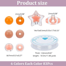 arricraft Acrylic Beads Bracelet Making Kit, 6 Color Gradient Beads 8mm Round Beads Star Beads with Elastic Crystal Thread Loose Beads Kits for DIY Bracelet Necklace Jewelry Keychain Making