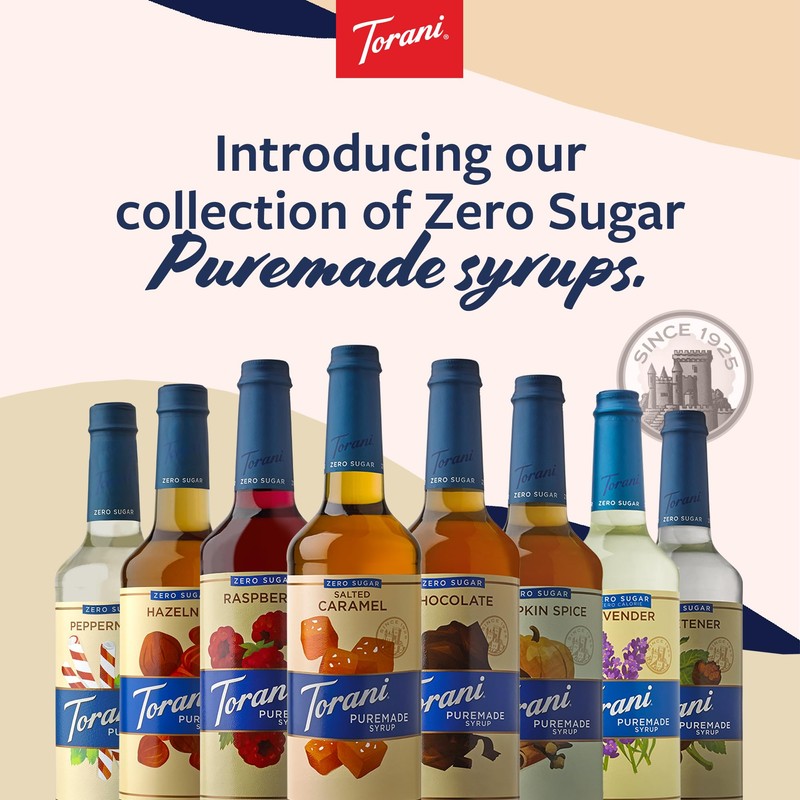 Torani Zero Sugar Puremade Syrup, Peppermint Flavoring for Drinks, Glass