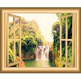 Waterfall Window Decal 3D Wall Sticker Peel and Stick Mural VWAQ-NW34 (24" H X 30" W)