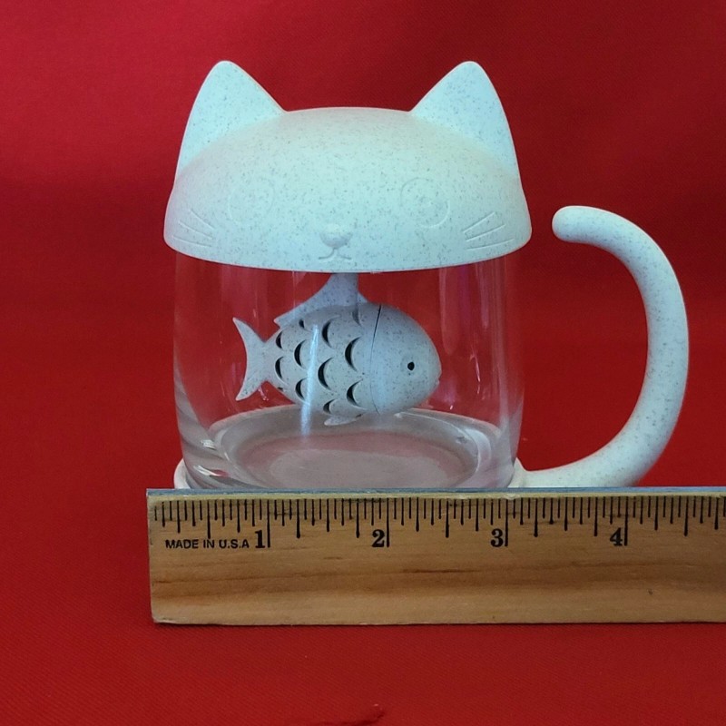 Anya Clear Glass Cat Tea Mug 8 Oz Speckled Base