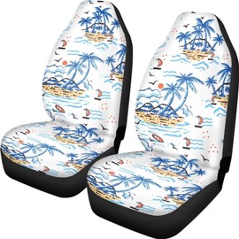 Rucaresri Cartoon Island Palm Trees Print Car Front Seat Cover Set of 2, Universal Fit, Made of Soft Polyester, Easy to Install, Edgy Style — Fits Most Vehicles