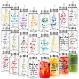 24 Pcs 17oz Christian Thank You Disposable Cups with Lids Straws Scripture