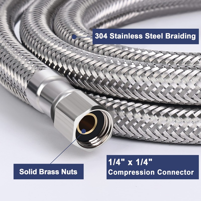 Premium Braided Stainless Steel Ice Maker Water Supply Hose W/PEX