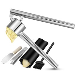 5-in-1 Stainless Steel Garlic Press Set & Mincer - Heavy Duty Rustproof Garlic Crusher with Ergonomic Handle, Dishwasher Safe, Easy Squeeze Design for Ginger, Nuts, Herbs