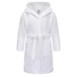 Childlike Me Boys Girls Teenagers Hooded Bathrobe Soft Towel Robe Kids Terry Cloth Spa Robes Sleepwear for Kids 5-16 Years White 15-16 Years